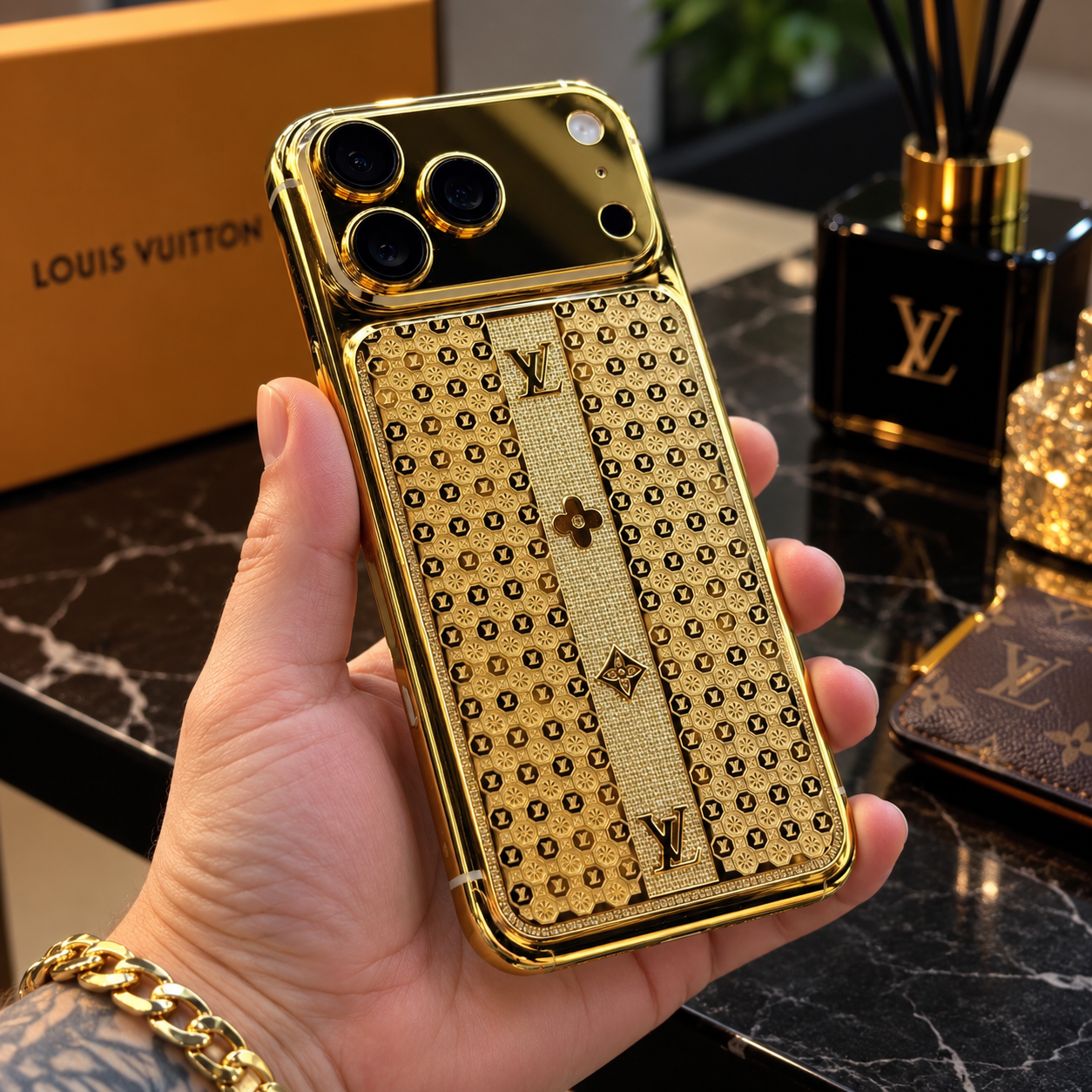 iPhone 17 Pro Max 256GB LV 24K Edition — vista lateral