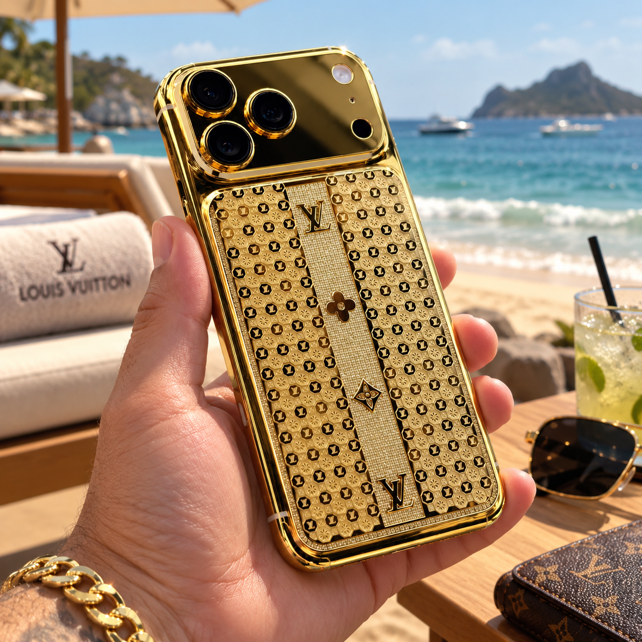 iPhone 17 Pro Max 256GB LV 24K Edition — detalhe macro