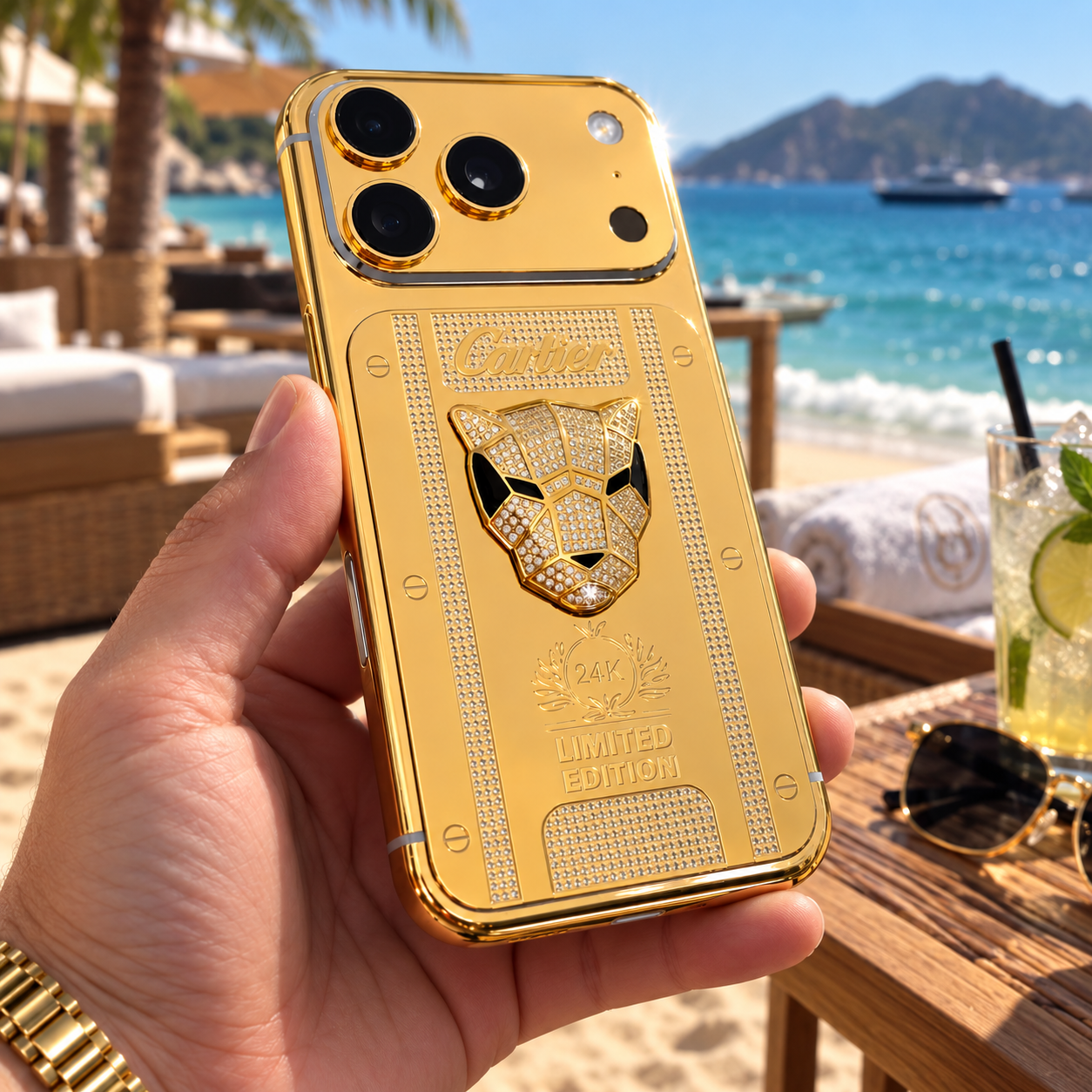 iPhone 17 Pro Max 256GB Cartier 24K Edition — vista lateral