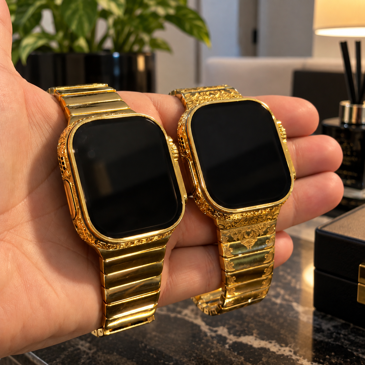 Apple Watch Ultra 3 24K Edition — detalhe macro